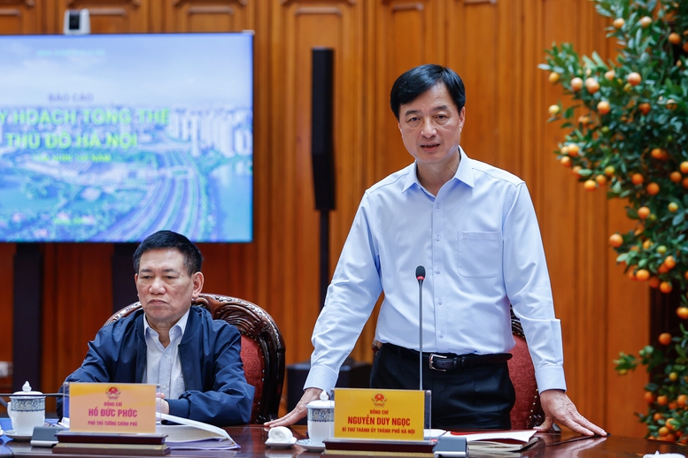 B&iacute; thư Th&agrave;nh ủy H&agrave; Nội Nguyễn Duy Ngọc ph&aacute;t biểu tại cuộc l&agrave;m việc - Ảnh: VGP/Nhật Bắc