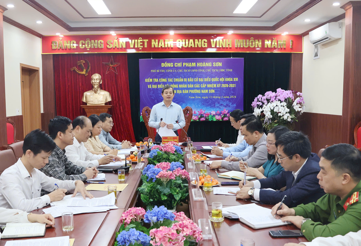 Chủ tịch UBND tỉnh Phạm Ho&agrave;ng Sơn chỉ đạo một số nhiệm vụ cho c&ocirc;ng t&aacute;c bầu cử.