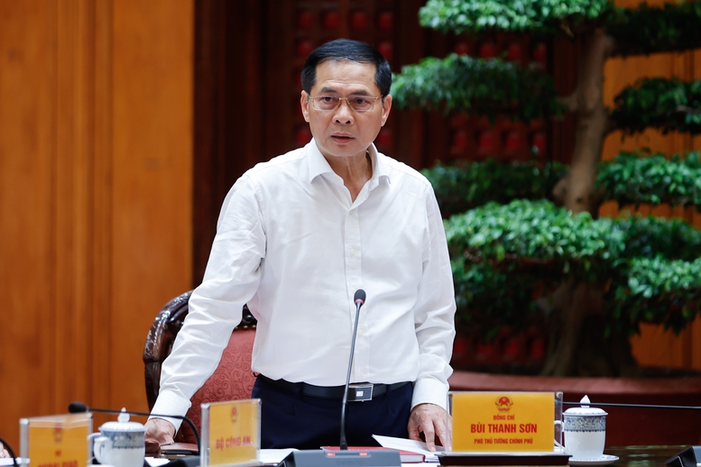 Ph&oacute; Thủ tướng Ch&iacute;nh phủ B&ugrave;i Thanh Sơn, Tổ trưởng Tổ c&ocirc;ng t&aacute;c ph&aacute;t biểu tại cuộc họp - Ảnh: VGP/Nhật Bắc