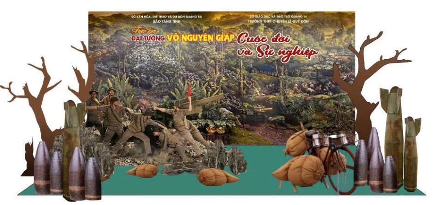 Kh&ocirc;ng gian check-in được thiết kế như một bức tranh sống động t&aacute;i hiện chiến trường xưa