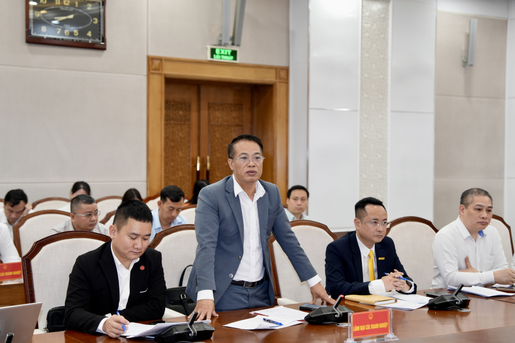 Đại diện doanh nghiệp phát biểu tại cuộc họp Đại diện doanh nghiệp phát biểu tại cuộc họp