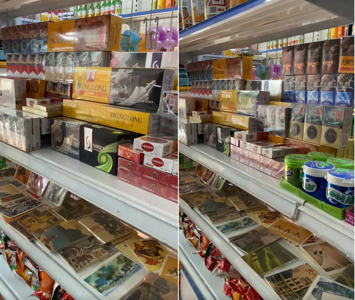 Cửa h&agrave;ng n&agrave;y b&agrave;y b&aacute;n nhiều thuốc l&aacute; nội địa