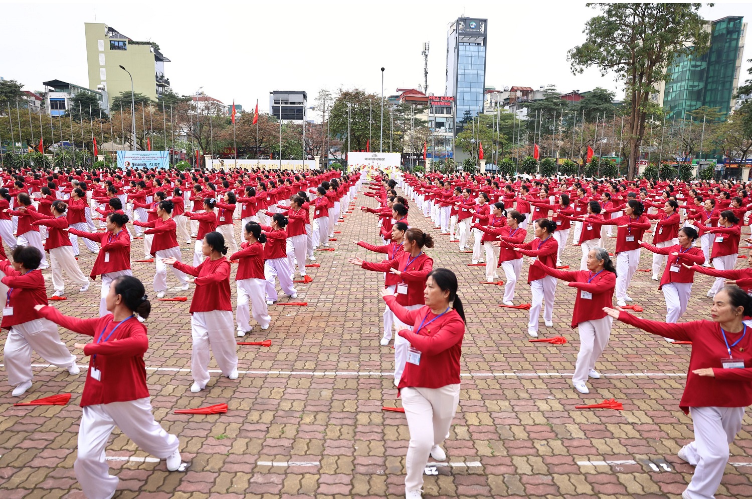 Điểm nhấn của chương tr&igrave;nh l&agrave; m&agrave;n đồng diễn m&uacute;a quạt dưỡng sinh tr&ecirc;n nền nhạc &ldquo;Việt Nam tr&ecirc;n đường ch&uacute;ng ta đi&rdquo;. Những động t&aacute;c uyển chuyển nhưng dứt kho&aacute;t, đều tăm tắp trong đội h&igrave;nh quy m&ocirc; lớn đ&atilde; tạo n&ecirc;n khung cảnh vừa m&atilde;n nh&atilde;n, vừa gi&agrave;u năng lượng t&iacute;ch cực. Đặc biệt, sự g&oacute;p mặt đầy năng lượng của c&aacute;c hội vi&ecirc;n U70 - U80 kh&ocirc;ng chỉ tạo n&ecirc;n khung cảnh rực rỡ, m&agrave; c&ograve;n truyền cảm hứng về một lối sống chủ động, vui khỏe, đ&uacute;ng như tinh thần &ldquo;Ho&agrave;ng kim rực rỡ&rdquo; m&agrave; Vinamilk Sure mong muốn đồng h&agrave;nh c&ugrave;ng cộng đồng người cao tuổi.