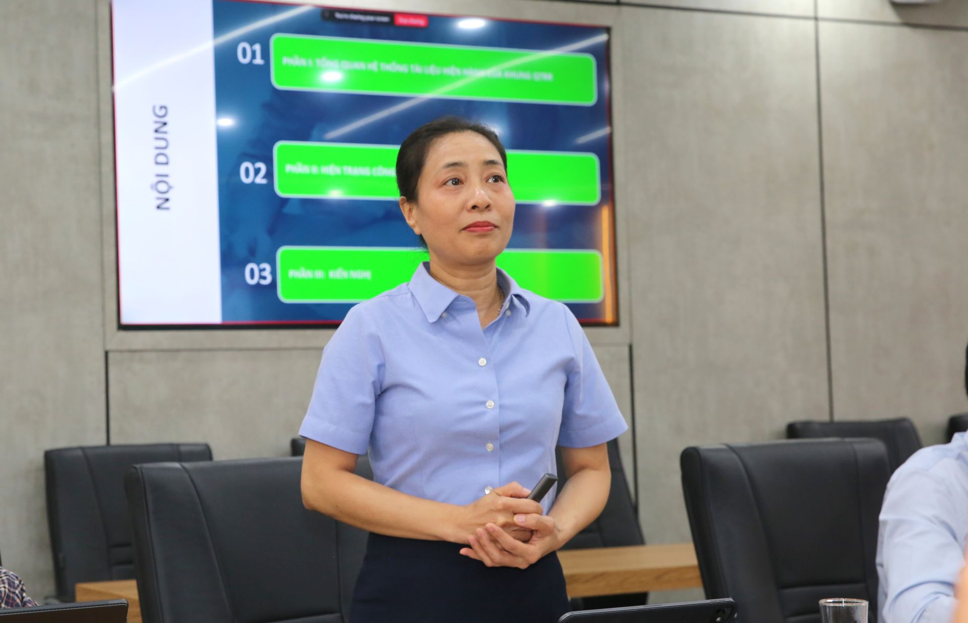 Đại diện ban PCRR C&ocirc;ng ty tr&igrave;nh b&agrave;y chuy&ecirc;n đề &ldquo;C&ocirc;ng t&aacute;c quản trị rủi ro doanh nghiệp tại BSR &ndash; Thực trạng v&agrave; giải ph&aacute;p&rdquo;