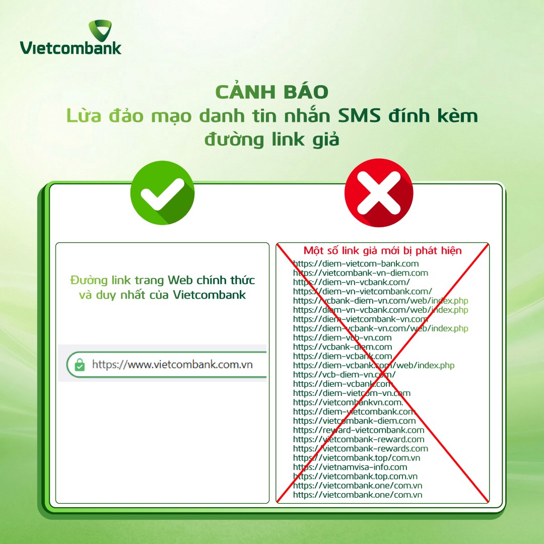 Cảnh báo của Vietcombank. Ảnh: VCB Cảnh báo của Vietcombank. Ảnh: VCB