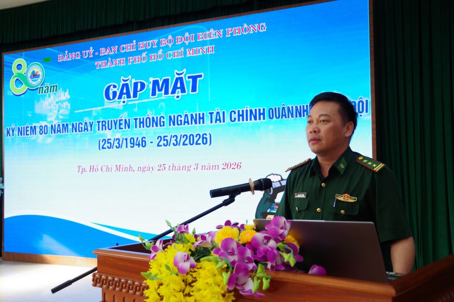 Thượng tá Đặng Hải Dương, Phó Chỉ huy trưởng, Ban Chỉ huy Bộ đội Bi&ecirc;n ph&ograve;ng TP.HCM ph&aacute;t biểu tại buổi gặp mặt