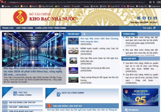 Cổng th&ocirc;ng tin điện tử của KBNN. Ảnh: Chụp m&agrave;n h&igrave;nh!