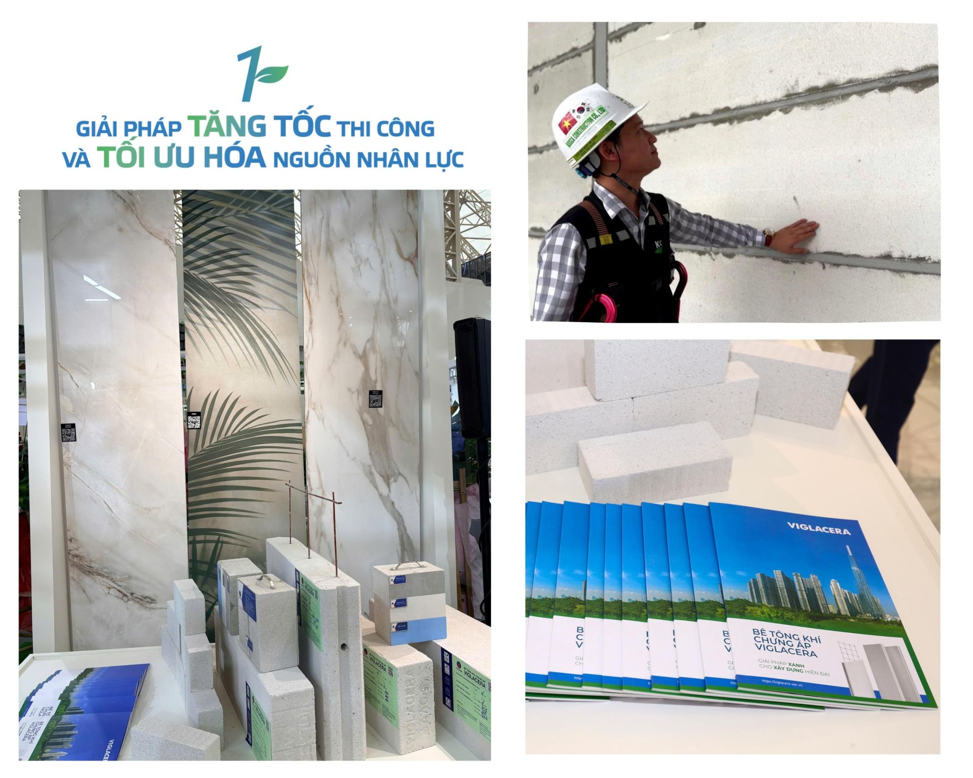 Khu vực giải ph&aacute;p tăng tốc thi c&ocirc;ng với tấm Panel ALC khổ lớn với l&otilde;i th&eacute;p v&agrave; gạch k&iacute;ch thước lớn Viglacera