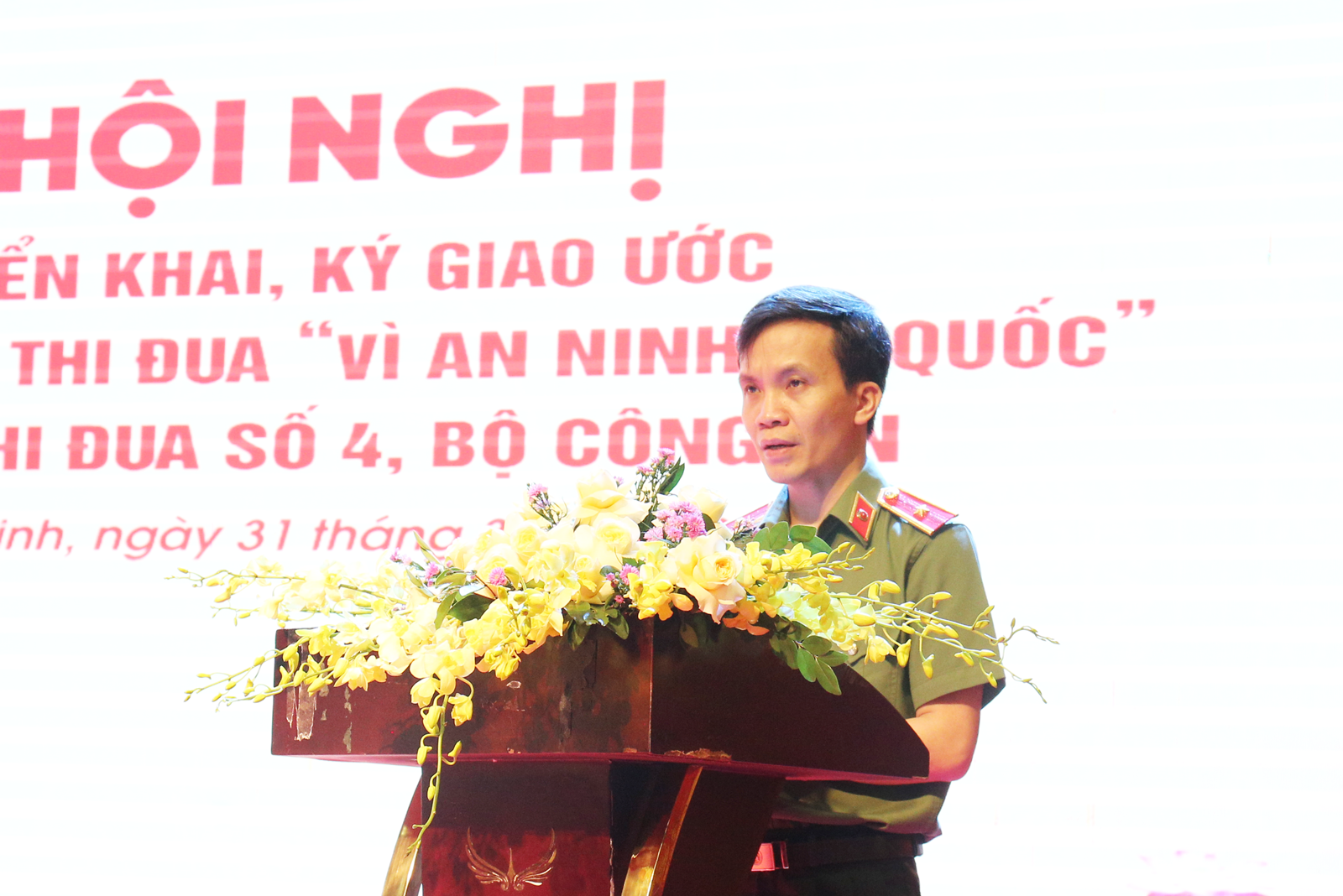 Thiếu tướng Bùi Duy Hưng, Giám đốc Công an tỉnh Bắc Ninh phát biểu tại hội nghị. Thiếu tướng Bùi Duy Hưng, Giám đốc Công an tỉnh Bắc Ninh phát biểu tại hội nghị.