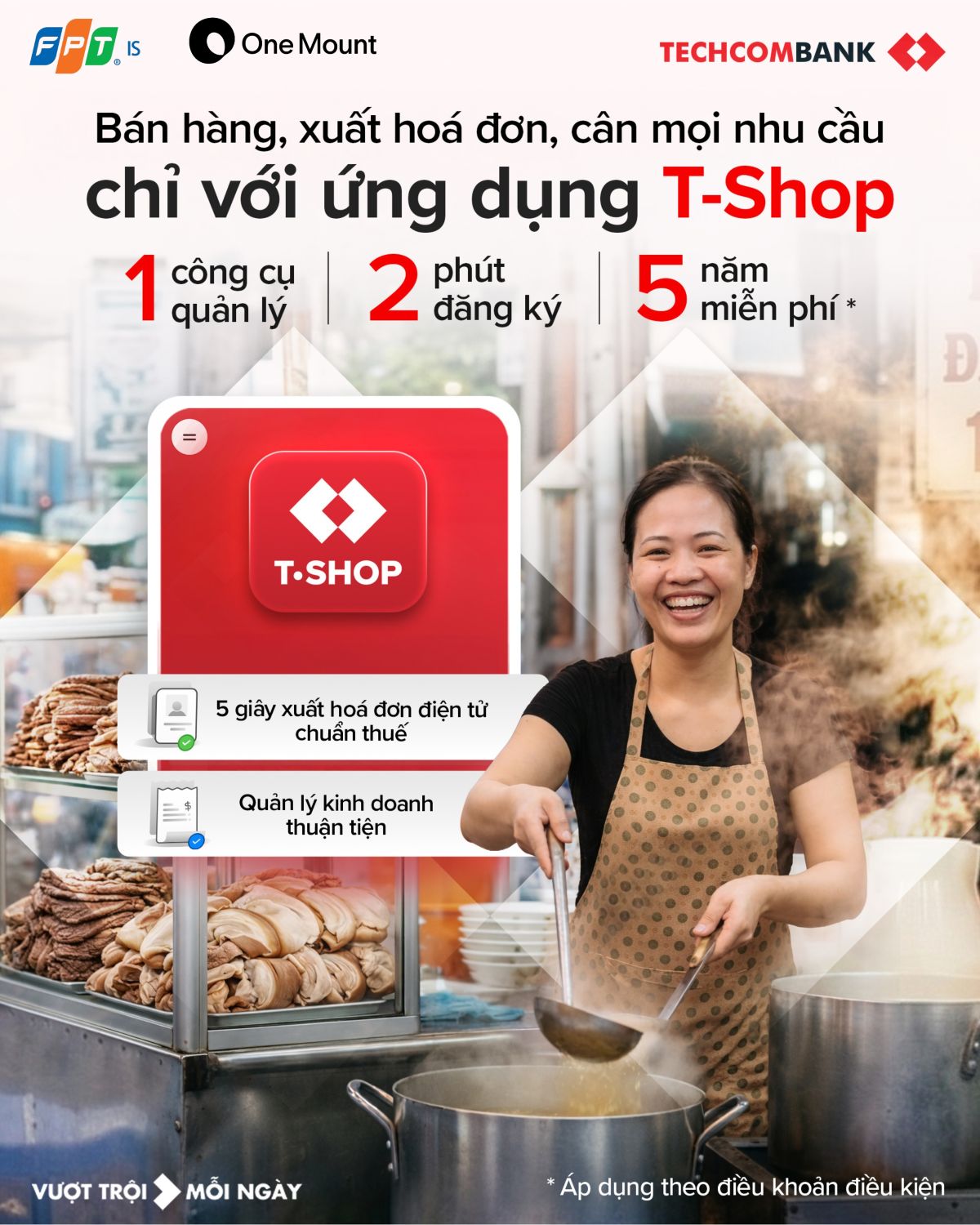 Techcombank tung T-Shop: Hộ kinh doanh đăng ký 2 phút, miễn phí 5 năm, bán hàng – xuất hóa đơn – kê thuế chỉ trong một app