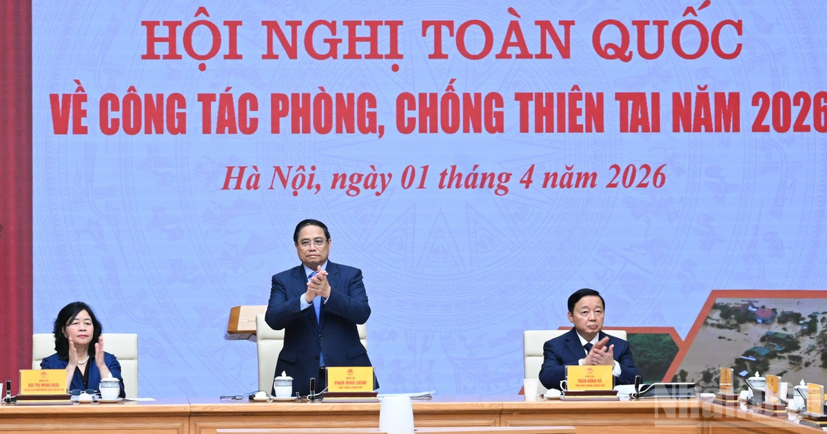 Thủ tướng Ch&iacute;nh phủ Phạm Minh Ch&iacute;nh chủ tr&igrave; Hội nghị to&agrave;n quốc về c&ocirc;ng t&aacute;c ph&ograve;ng, chống thi&ecirc;n tai năm 2026. (Ảnh TRẦN HẢI)