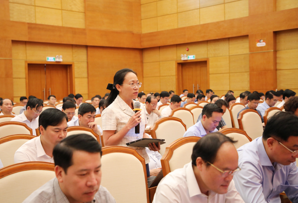 B&agrave; L&ecirc; Ngọc H&acirc;n, B&iacute; thư Đảng ủy, Chủ tịch HĐND đặc khu C&ocirc; T&ocirc;, ph&aacute;t biểu tại hội nghị