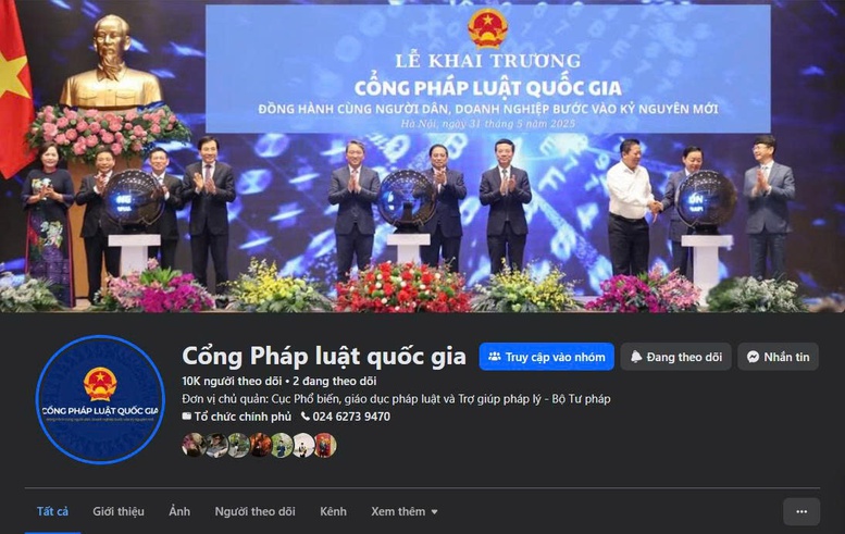 Trang fanpage ch&iacute;nh thức của Cổng Ph&aacute;p luật quốc gia - Ảnh: Bộ Tư ph&aacute;p