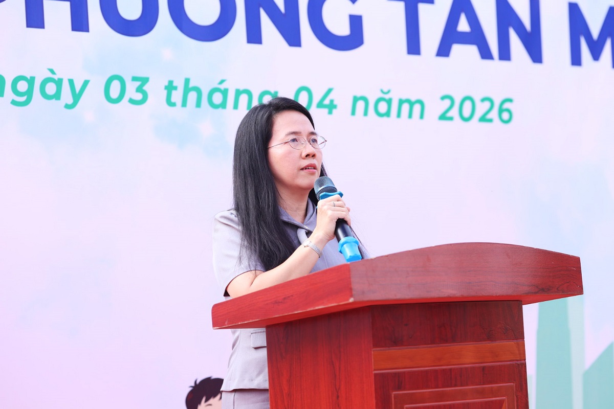 B&agrave; Nguyễn Thị B&eacute; Ngoan - Chủ tịch Ủy ban nh&acirc;n d&acirc;n phường T&acirc;n Mỹ ph&aacute;t biểu tại sự kiện