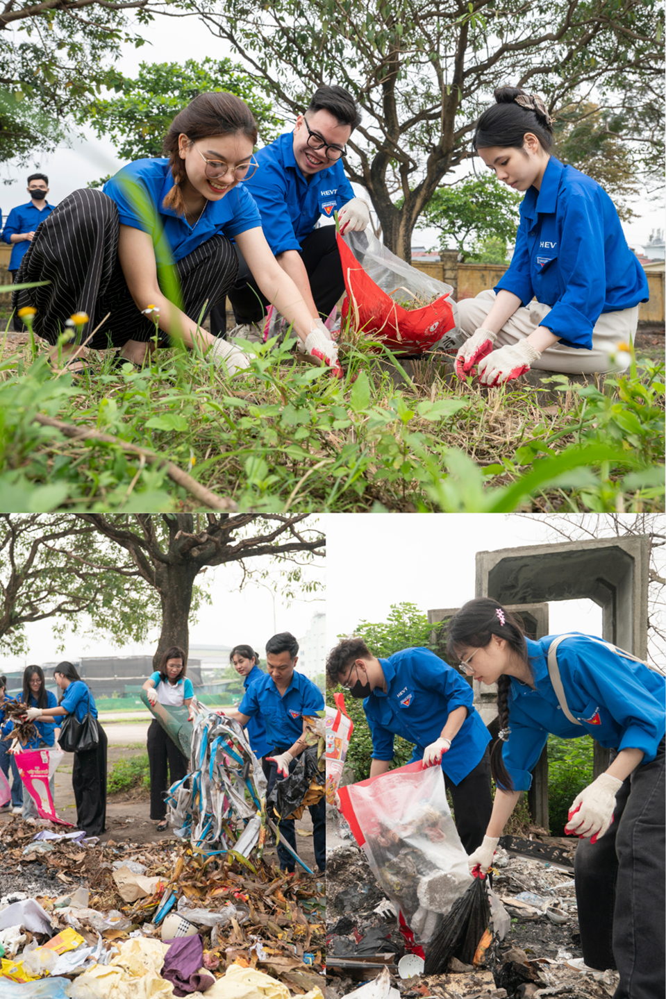 Sinh vi&ecirc;n trường Đại học T&agrave;i nguy&ecirc;n & M&ocirc;i trường v&agrave; đo&agrave;n vi&ecirc;n địa phương chung tay l&agrave;m sạch đường l&agrave;ng, ng&otilde; x&oacute;m tại điểm cầu lễ ra qu&acirc;n ở Phường Ph&uacute; Diễn, H&agrave; Nội.