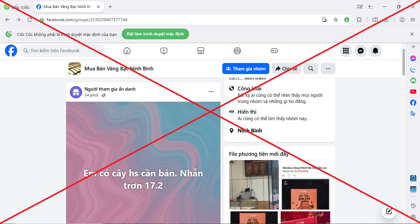 Một trong những đăng trong hội nh&oacute;m mua b&aacute;n v&agrave;ng bạc Ninh B&igrave;nh