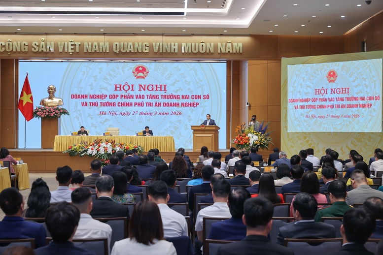 Thủ tướng Phạm Minh Ch&iacute;nh chủ tr&igrave; Hội nghị "Doanh nghiệp g&oacute;p phần v&agrave;o tăng trưởng hai con số v&agrave; Thủ tướng Ch&iacute;nh phủ tri &acirc;n doanh nghiệp" được tổ chức tại trụ sở Ch&iacute;nh phủ - Ảnh: VGP/Nhật Bắc