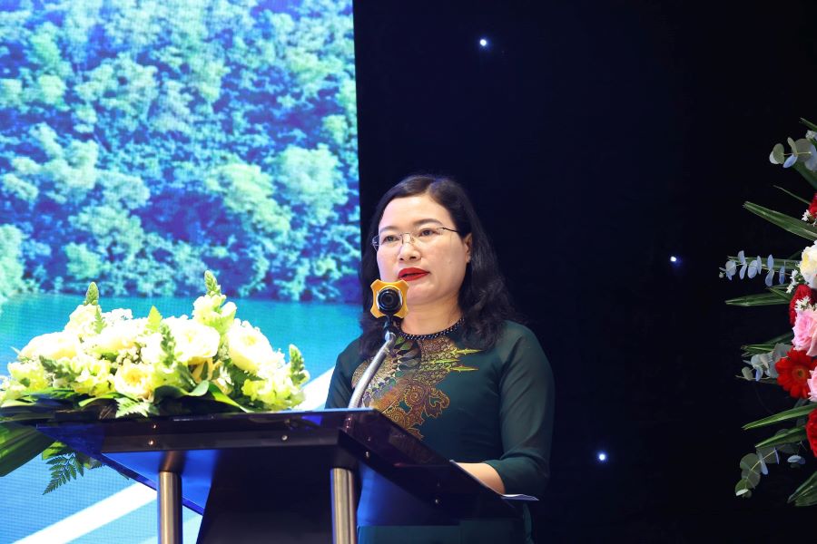 Ph&oacute; Chủ tịch UBND tỉnh H&agrave; Tĩnh Nguyễn Thị Nguyệt ph&aacute;t biểu tại hội nghị