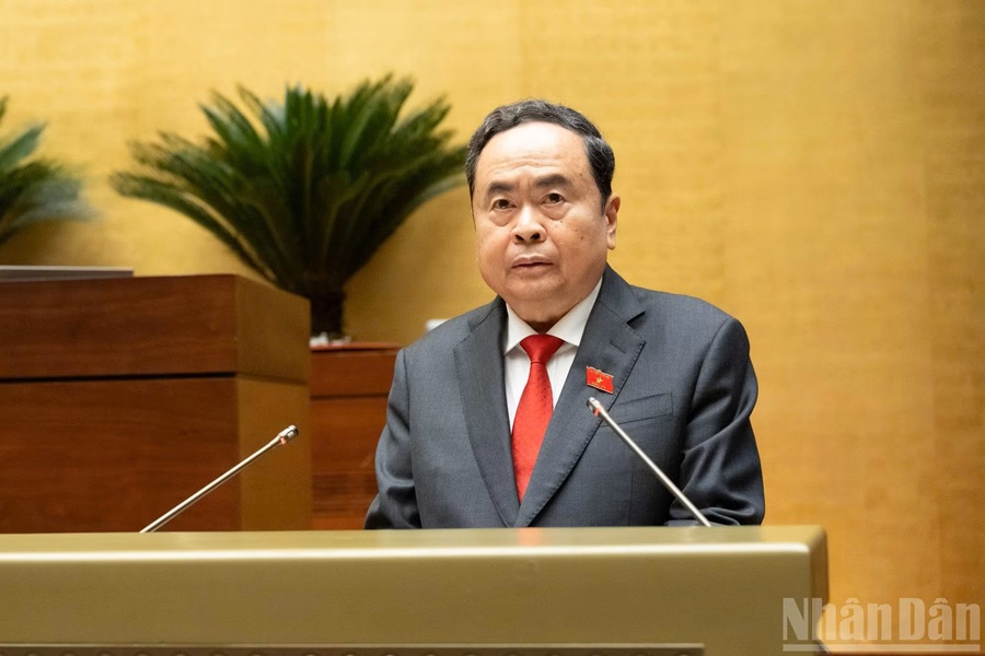 Chủ tịch Quốc hội Trần Thanh Mẫn ph&aacute;t biểu khai mạc Kỳ họp. (Ảnh: LINH NGUY&Ecirc;N)