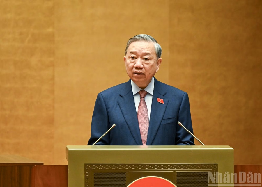 Tổng B&iacute; thư T&ocirc; L&acirc;m ph&aacute;t biểu chỉ đạo. (Ảnh: LINH NGUY&Ecirc;N)