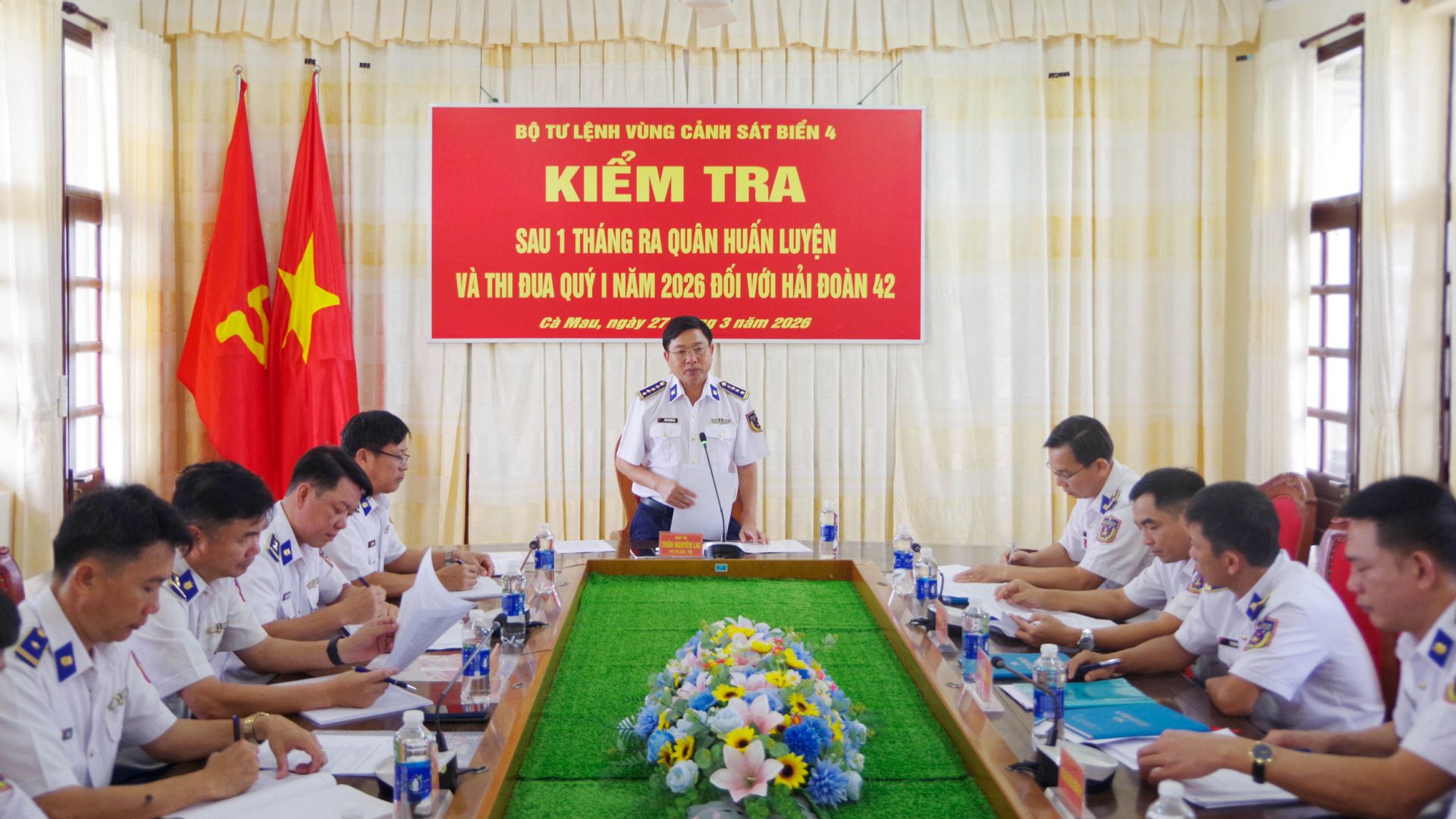 Bộ Tư lệnh V&ugrave;ng Cảnh s&aacute;t biển 4 kiểm tra sau 01 th&aacute;ng huấn luyện v&agrave; thi đua qu&yacute; I đối với Hải đo&agrave;n 42