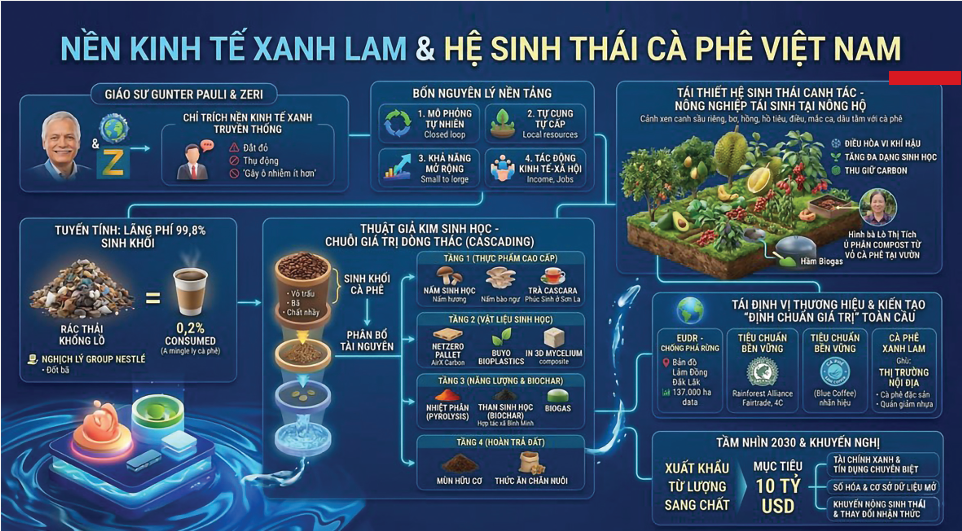 Hướng tới hệ sinh thái cà phê xanh lam: Tái định vị giá trị ngành cà phê Việt