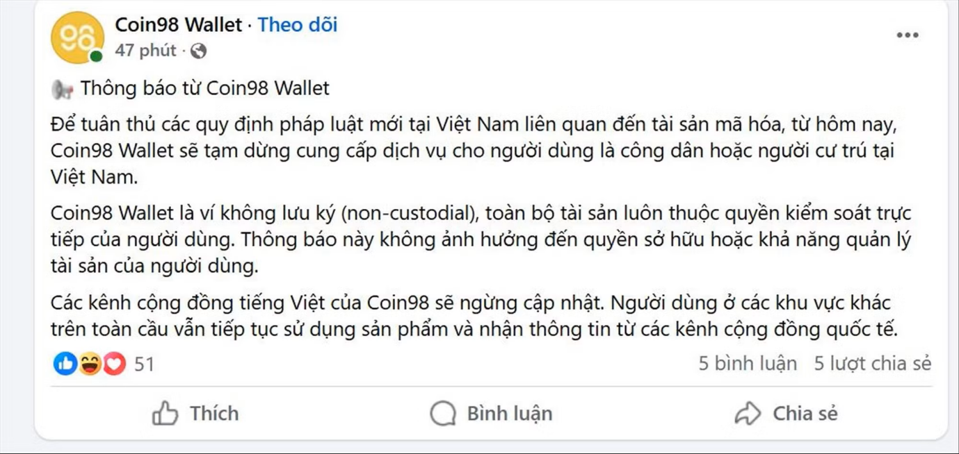 Một dự án tiền số thông báo dừng hoạt động tại Việt Nam Một dự án tiền số thông báo dừng hoạt động tại Việt Nam