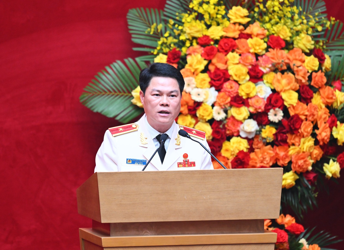 Thiếu tướng Nguyễn Hữu Mạnh, Cục trưởng Cục An ninh nội địa tr&igrave;nh b&agrave;y diễn văn Lễ kỷ niệm