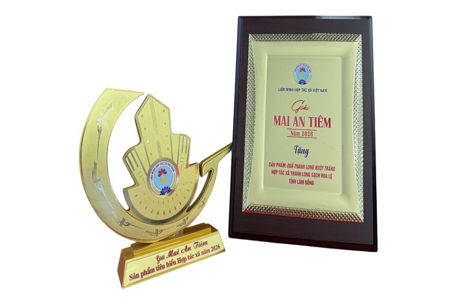 Hợp t&aacute;c x&atilde; Thanh Long sạch H&ograve;a Lệ x&atilde; H&agrave;m Thuận được Giải thưởng &ldquo;Mai An Ti&ecirc;m&rdquo; năm 2026