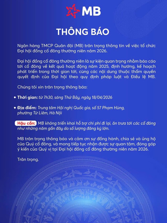 Th&ocirc;ng b&aacute;o của Ng&acirc;n h&agrave;ng MB