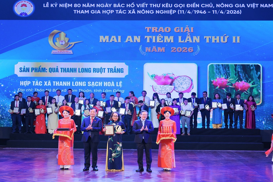 Hợp tác xã Thanh long sạch Hòa Lệ được vinh danh Giải Mai An Tiêm năm 2026