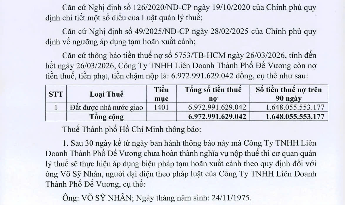 Một phần Th&ocirc;ng b&aacute;o của Thuế TP. HCM