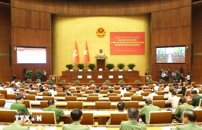 Hội nghị tại điểm cầu Nh&agrave; Quốc hội. (Ảnh: Phương Hoa/TTXVN)