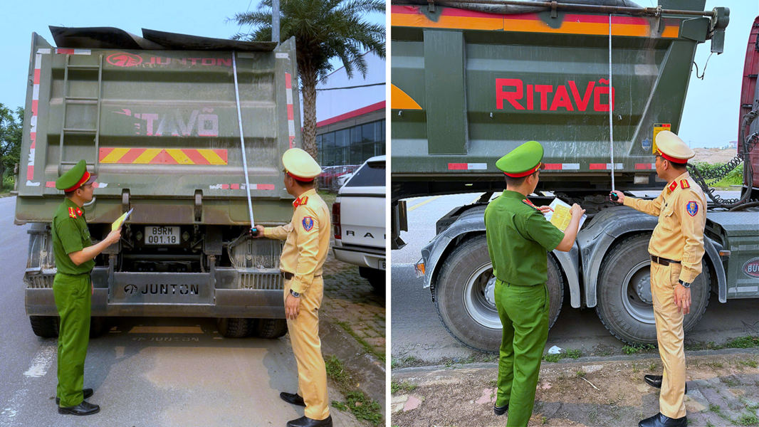 Lực lượng c&ocirc;ng an tỉnh Hưng Y&ecirc;n kiểm tra xe tải chở vật liệu x&acirc;y dựng