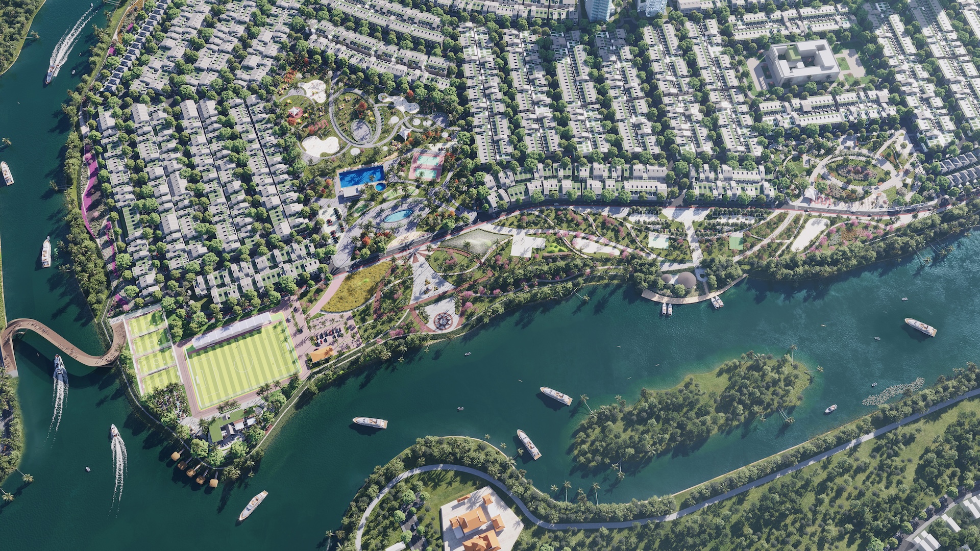 Lợi thế được bao quanh bởi mặt nước kh&ocirc;ng chỉ n&acirc;ng tầm chất lượng sống m&agrave; c&ograve;n l&agrave; bảo chứng cho tiềm năng tăng gi&aacute; mạnh mẽ của FourS Tower. Ảnh: &Aacute;nh Dương