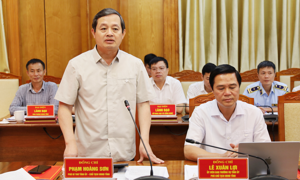 Chủ tịch UBND tỉnh Phạm Ho&agrave;ng Sơn tiếp thu c&aacute;c &yacute; kiến của Đo&agrave;n c&ocirc;ng t&aacute;c.