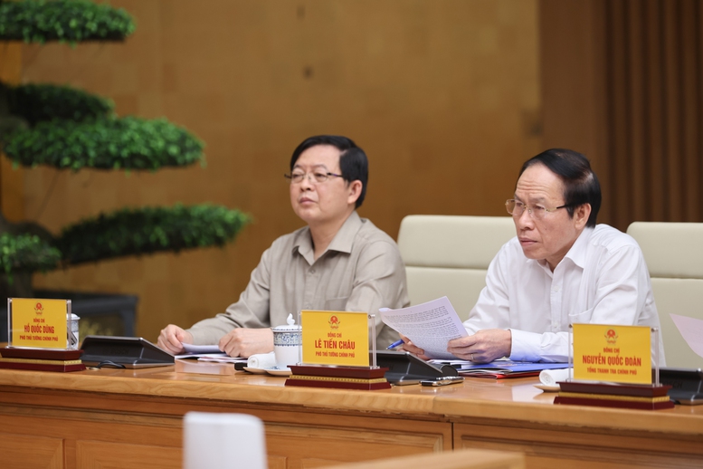 Ph&oacute; Thủ tướng Hồ Quốc Dũng v&agrave; Ph&oacute; Thủ tướng L&ecirc; Tiến Ch&acirc;u tham dự cuộc l&agrave;m việc - Ảnh: VGP/Nhật Bắc