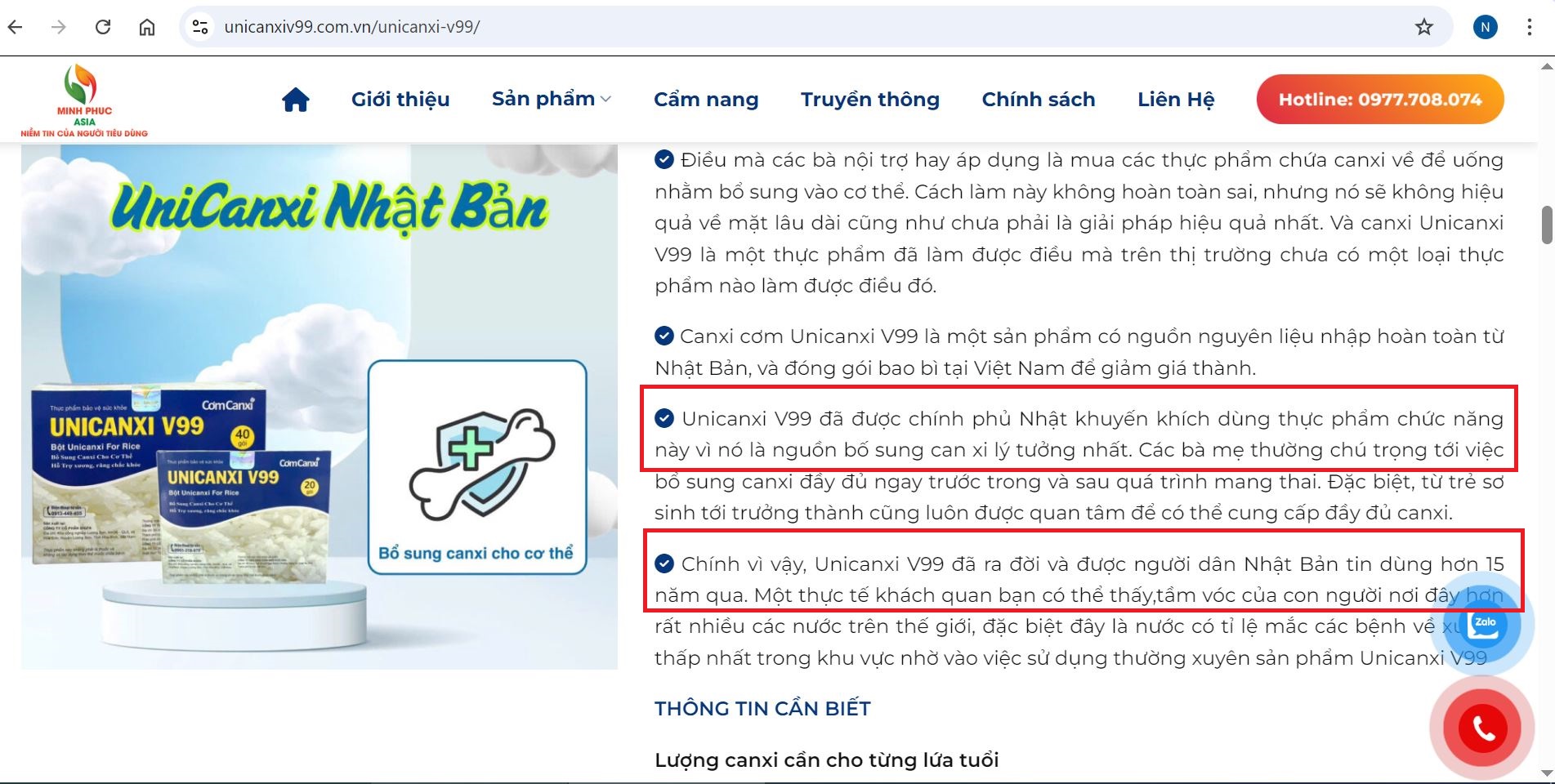 Th&ocirc;ng tin quảng c&aacute;o về sản phẩm Unicanxi V99 tr&ecirc;n website