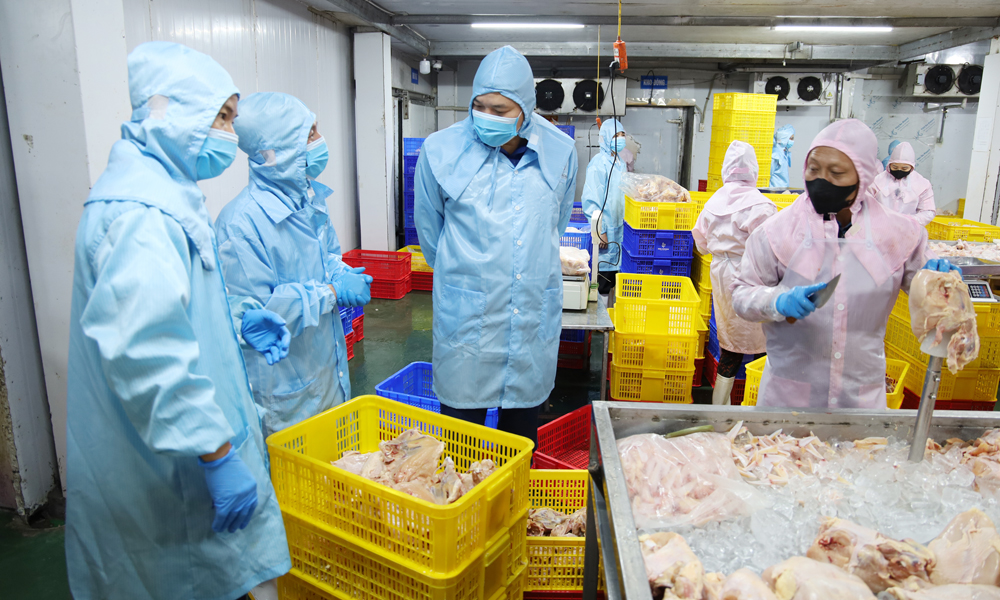 C&aacute;n bộ Chi cục Th&uacute; y V&ugrave;ng 2, Chi cục Chăn nu&ocirc;i, Th&uacute; y v&agrave; Thủy sản tỉnh kiểm tra hoạt động Nh&agrave; m&aacute;y thực phẩm Son Chicken.