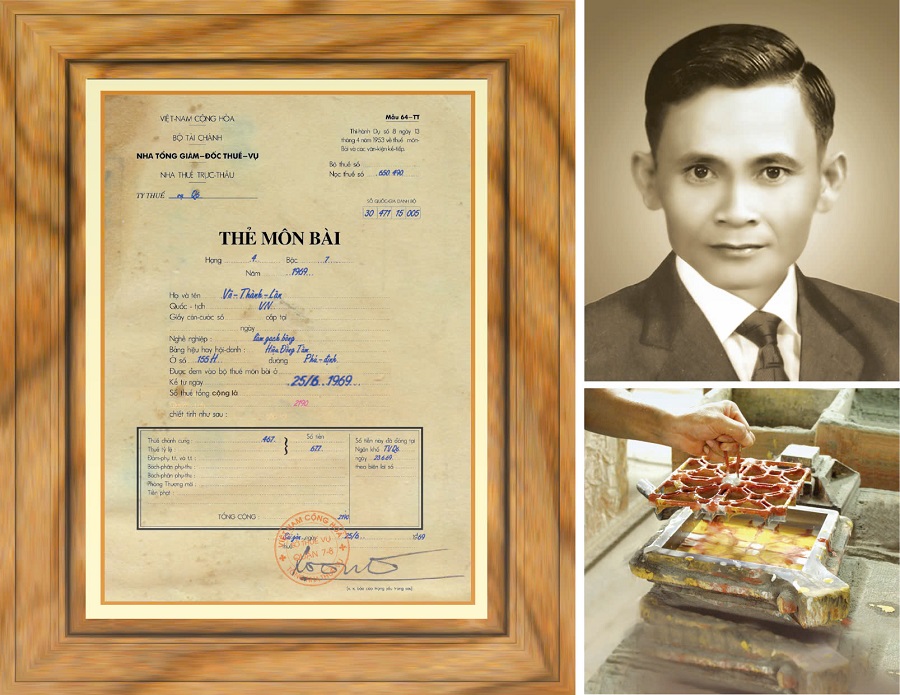 Thẻ m&ocirc;n b&agrave;i của xưởng gạch Đồng T&acirc;m năm 1969 do Bộ T&agrave;i ch&aacute;nh cấp cho &ocirc;ng V&otilde; Th&agrave;nh L&acirc;n - người s&aacute;ng lập Thương hiệu.