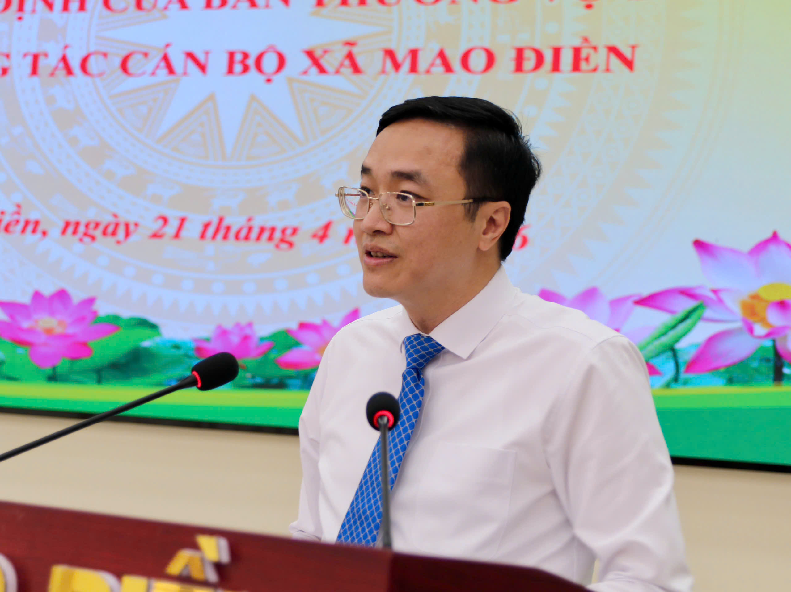 Đồng ch&iacute; Phan Nhật Thanh ph&aacute;t biểu nhận nhiệm vụ.