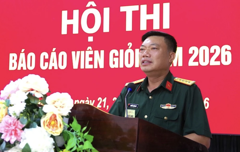 Đại t&aacute; Nguyễn Trọng Nhị, Ủy vi&ecirc;n Thường vụ Đảng ủy, Ph&oacute; Chỉ huy trưởng, Tham mưu trưởng Bộ CHQS tỉnh ph&aacute;t biểu khai mạc hội thi.