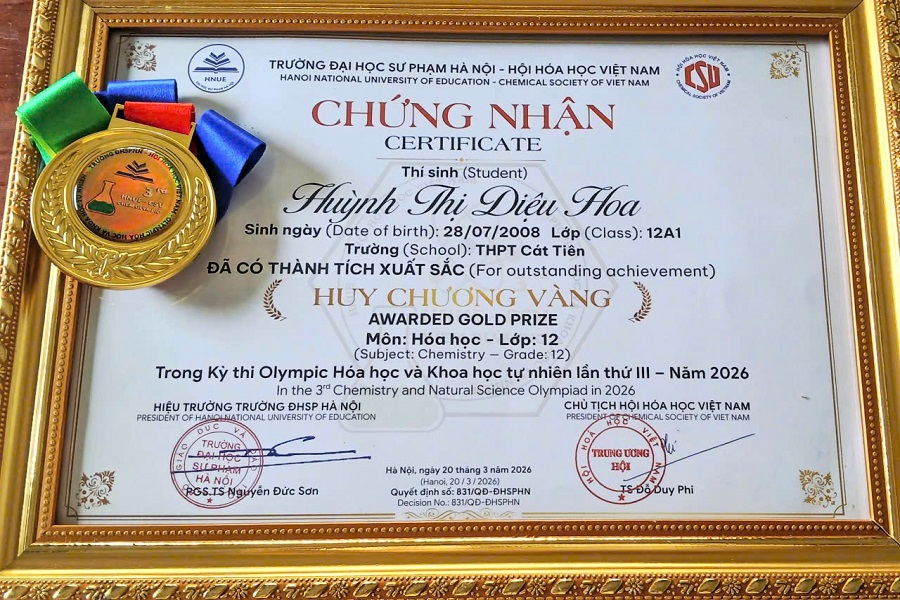Lâm Đồng: Nữ sinh trường THPT Cát Tiên giành Huy chương Vàng Olympic Hóa học toàn quốc