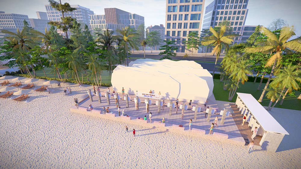 Phối cảnh khu tắm tr&aacute;ng nước ngọt miễn ph&iacute; tr&ecirc;n b&atilde;i biển Sầm Sơn, g&oacute;p phần n&acirc;ng cao tiện &iacute;ch phục vụ du kh&aacute;ch trong m&ugrave;a du lịch 2026