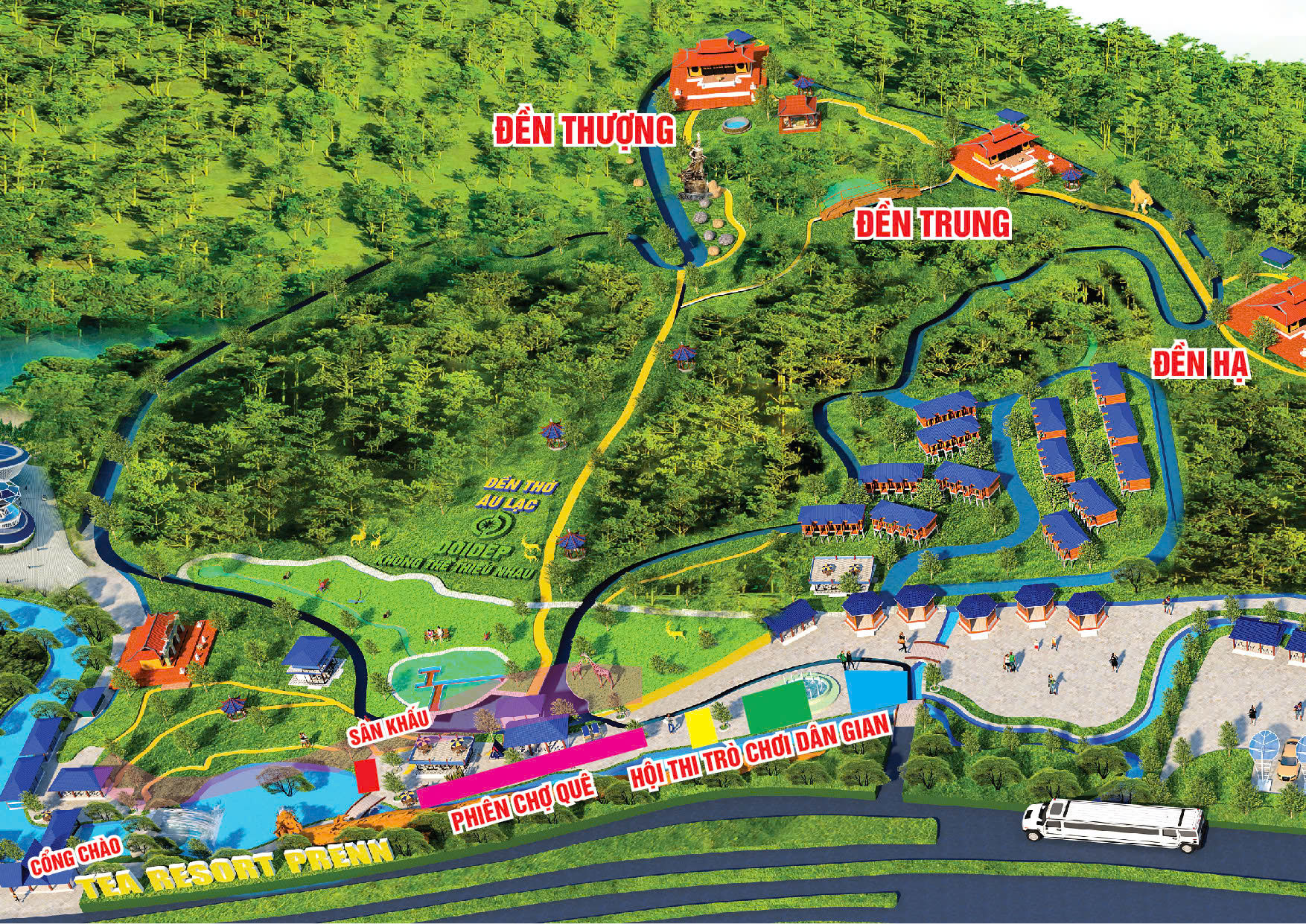 Sơ đồ tổng thể khu vực tổ chức Lễ hội Giỗ Tổ H&ugrave;ng Vương 2026 tại Khu du lịch th&aacute;c Prenn