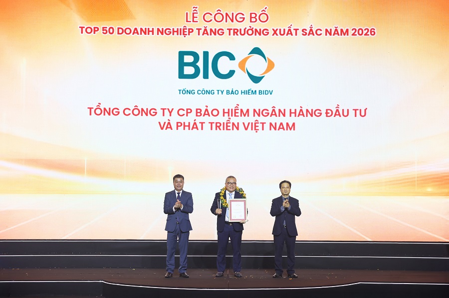 BIC được vinh danh trong Top 50 doanh nghiệp tăng trưởng xuất sắc năm 2026