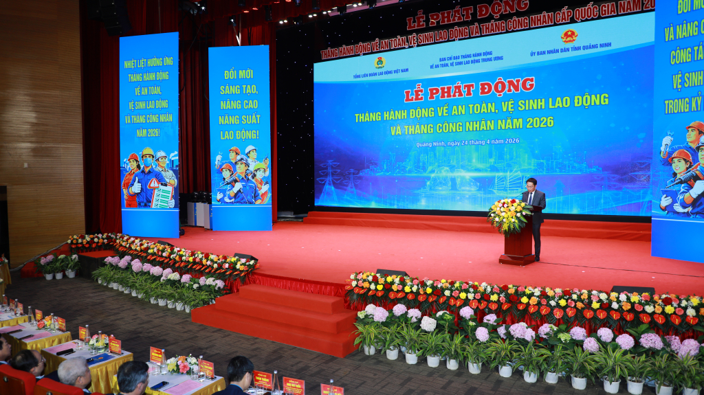 Đại diện TKV ph&aacute;t biểu hưởng ứng Th&aacute;ng h&agrave;nh động về ATVSLĐ - Th&aacute;ng C&ocirc;ng nh&acirc;n năm 2026