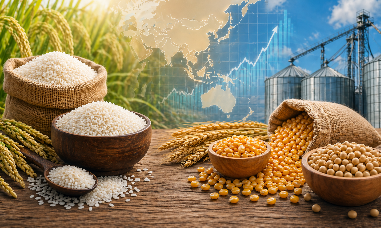 Thị trường gạo châu Á đi ngang, ngũ cốc Mỹ tăng giá trong tuần