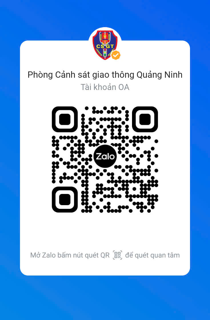 Người d&acirc;n, du kh&aacute;ch khi ph&aacute;t hiện c&aacute;c vi phạm về TTATGT c&oacute; thể phản &aacute;nh tới trang Zalo &ldquo;Ph&ograve;ng Cảnh s&aacute;t giao th&ocirc;ng C&ocirc;ng an Quảng Ninh&rdquo; qua m&atilde; QR