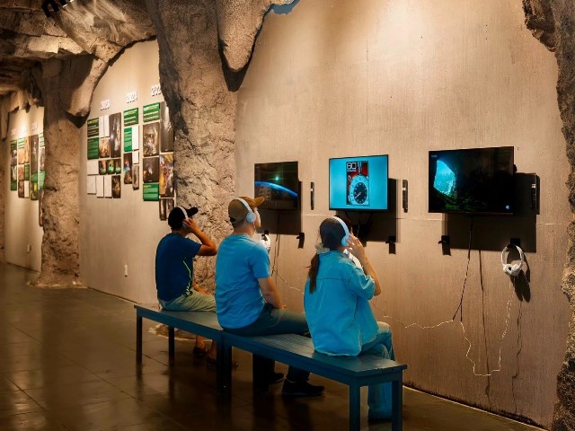 Du kh&aacute;ch tham quan xem phim t&agrave;i liệu về 35 năm hoạt động th&aacute;m hiểm, khảo s&aacute;t hang động Phong Nha-Kẻ B&agrave;ng.